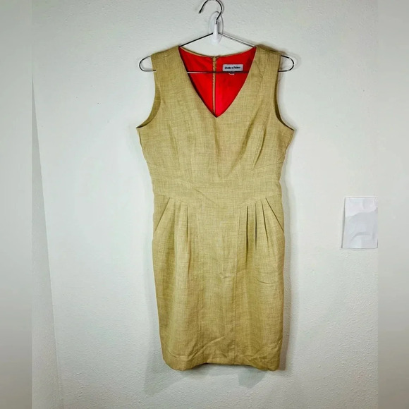 Shelby & Palmer Tan Sleeveless Sheath Dress Professional Work Size 6 Polyester - Picture 1 of 8